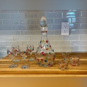 ABKA Kristal Colorful Polka Dot Glass Decanter Set